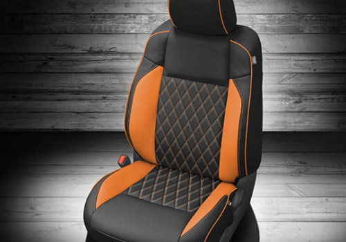 Toyota Tacoma leather seat with orange accent