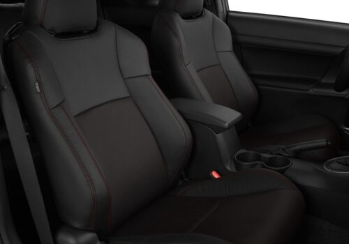 Scion black leather seats with red stitching